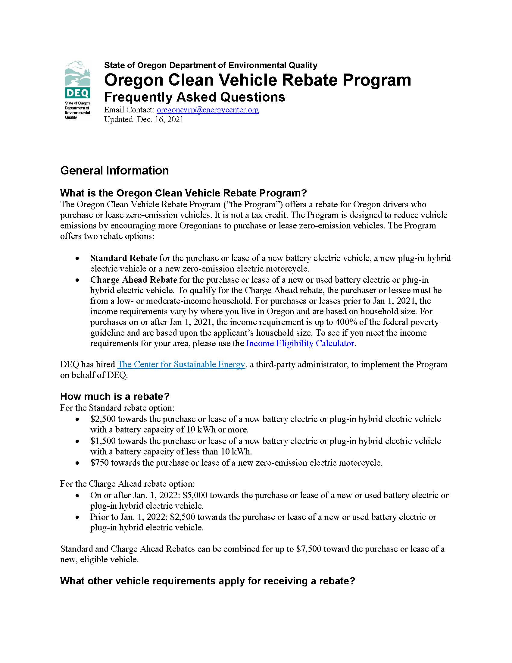Is The Oregon Clean Vehicle Rebate Taxable